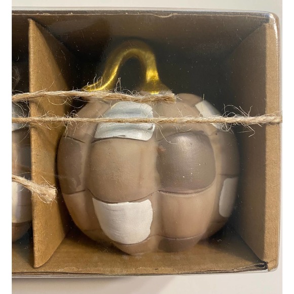 Resin Brown and White Gold Stem Autumn Decor Pumpkins - Picture 2 of 4